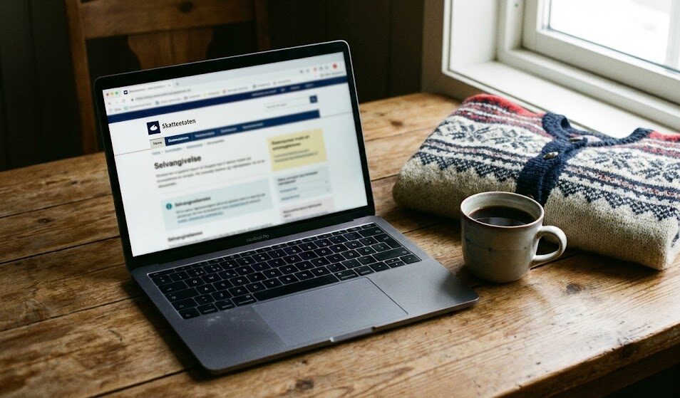 Laptop ze stroną norweskiego urzędu skarbowego