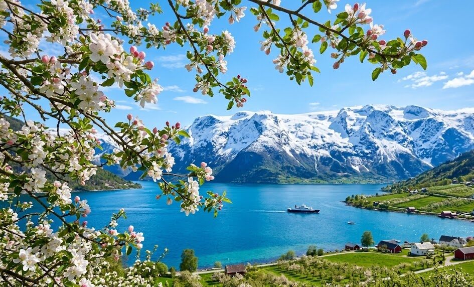 Słynny, niemal nierealny wiosenny kadr z rejonu Hardangerfjord.