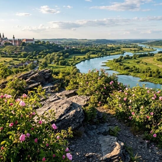 Szeroki kadr ze szczytu łagodnego wzniesienia Gór Pieprzowych.