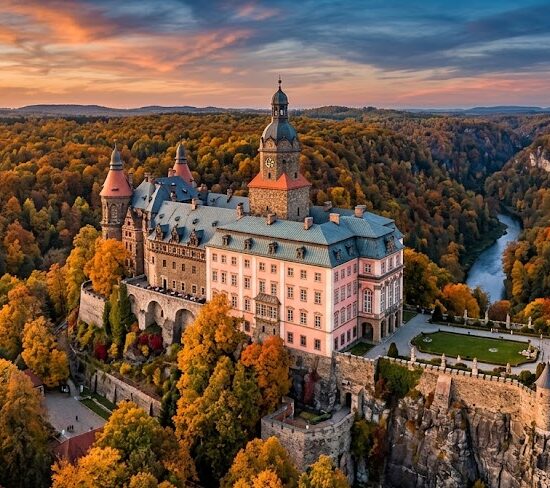 Epickie ujęcie z drona na Zamek Książ